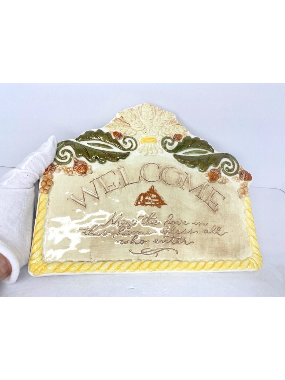 Amscan Ceramic Welcome Wall Plaque Harvest Fall Wheat Cottagecore Home SIgn